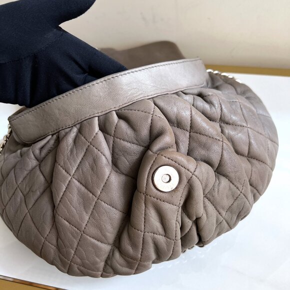 Authentic Chanel Quilted Large Chain Flap Taupe Crossbody Gray-Beige ClutchB0649 - Picture 12 of 16